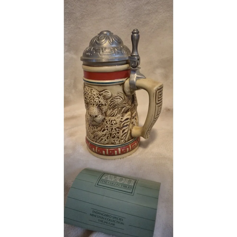 AVON Endangered Species Jaguar Beer Stein 1991 Brazil w/ Lid‎ & Paperwork